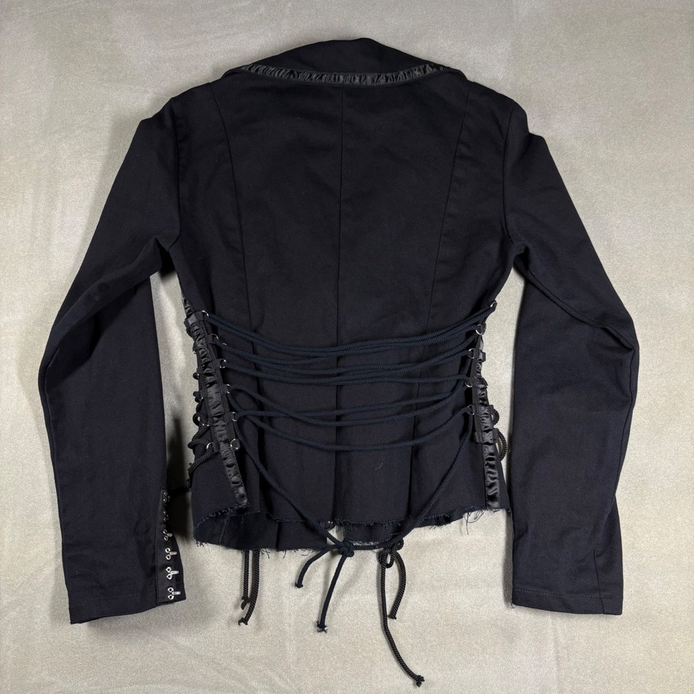 Vintage Redballs On Fire Pirate Coat Black Gothic Corset Lace Up Jacket Medium - Picture 5 of 7